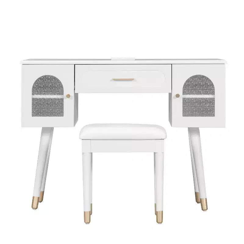 Homy Casa Vanity Table with Stool and Storage Cabinets for Bedroom or Dressing Room, White