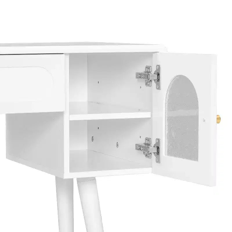 Homy Casa Vanity Table with Stool and Storage Cabinets for Bedroom or Dressing Room, White