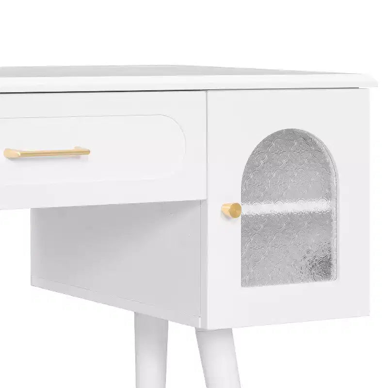 Homy Casa Vanity Table with Stool and Storage Cabinets for Bedroom or Dressing Room, White