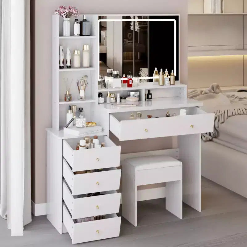 Vanity Table Set 40 Large Size Left Bedside Cabinet Vanity Table+Cushioned Stool Dresser Set