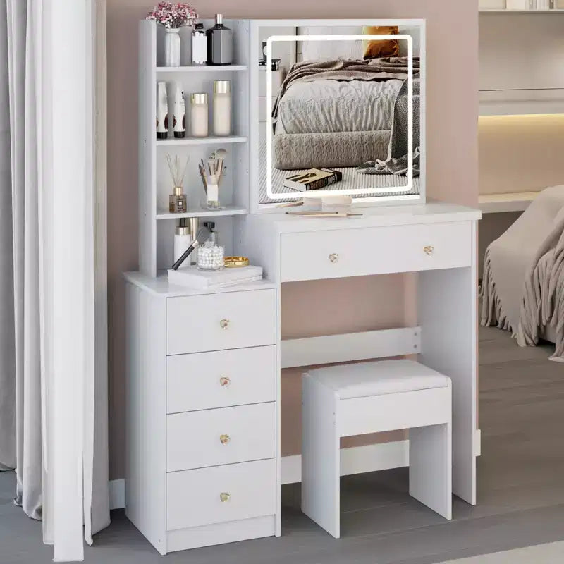Vanity Table Set 40 Large Size Left Bedside Cabinet Vanity Table+Cushioned Stool Dresser Set