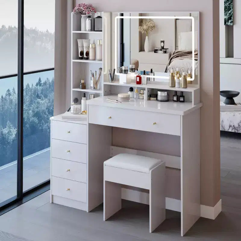 Vanity Table Set 40 Large Size Left Bedside Cabinet Vanity Table+Cushioned Stool Dresser Set