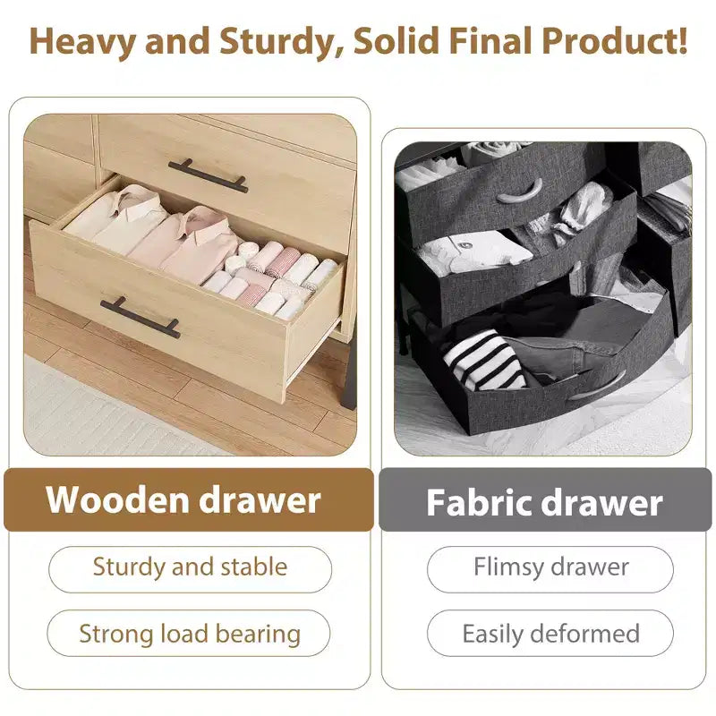CuisinSmart 52 Wide 7-Drawer Dresser for Bedroom - Natural Oak Storage Chest, Freestanding Closet Organizer for Living Room, Entryway