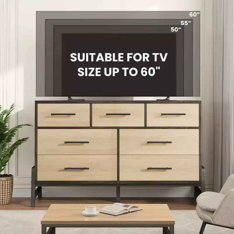 CuisinSmart 52 Wide 7-Drawer Dresser for Bedroom - Natural Oak Storage Chest, Freestanding Closet Organizer for Living Room, Entryway