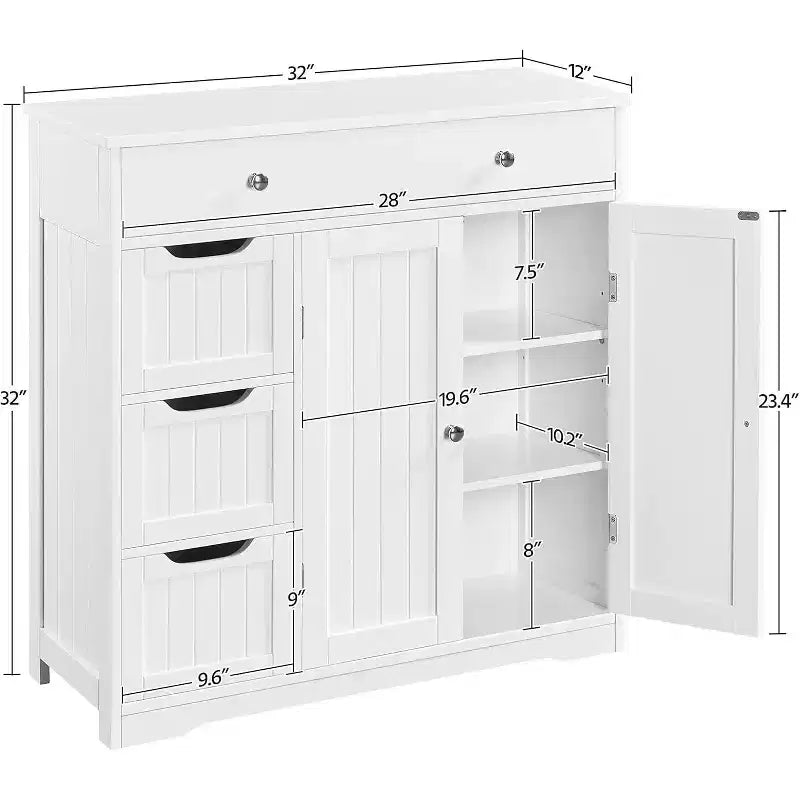 Dcolora Bathroom Free-Standing Floor Cabinet, Practical Storage Cabinet with 4 Drawers and 2 Doors