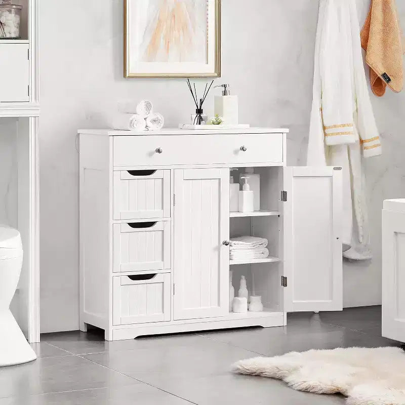 Dcolora Bathroom Free-Standing Floor Cabinet, Practical Storage Cabinet with 4 Drawers and 2 Doors