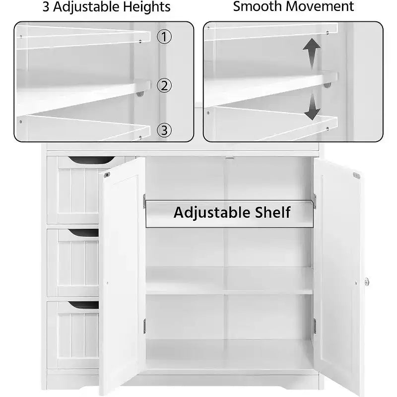 Dcolora Bathroom Free-Standing Floor Cabinet, Practical Storage Cabinet with 4 Drawers and 2 Doors