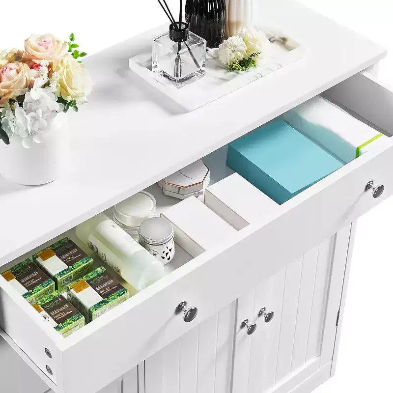 Dcolora Bathroom Free-Standing Floor Cabinet, Practical Storage Cabinet with 4 Drawers and 2 Doors