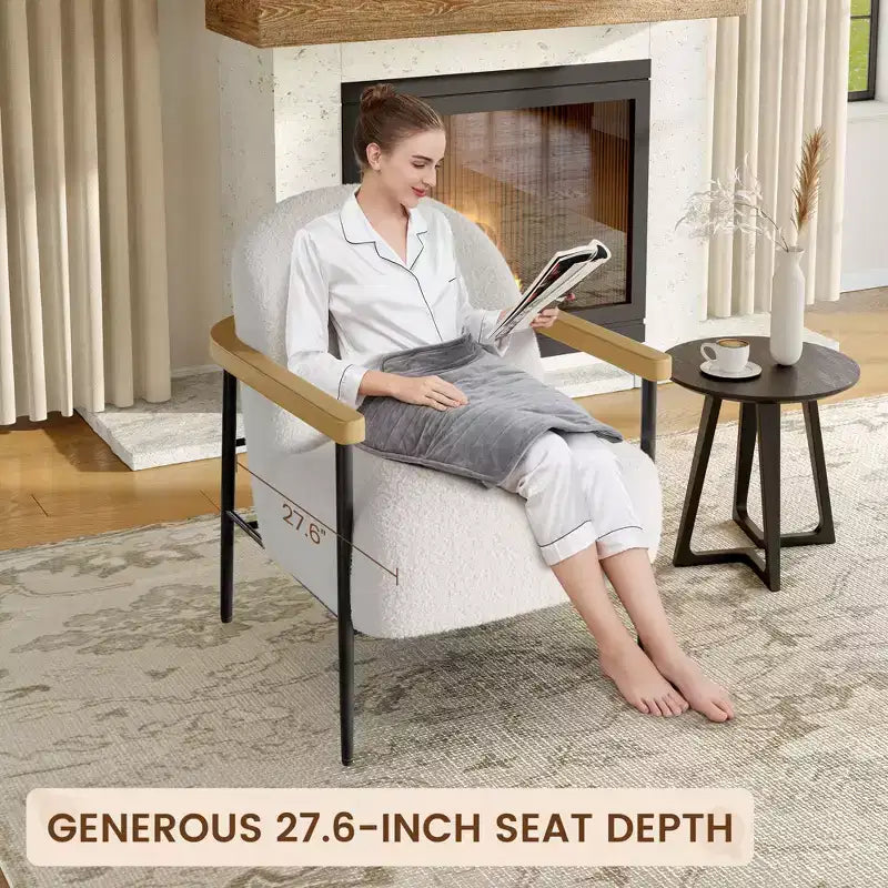 GustoWave 31.9'' Mid-Century Accent Chair, Metal Frame Reading Chair for Living Room - Beige