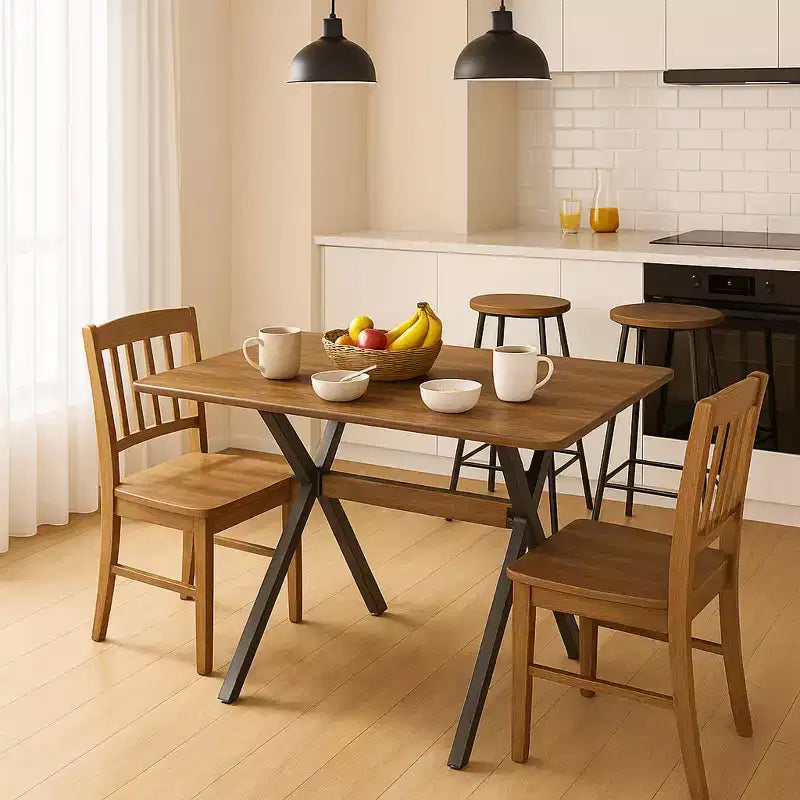 Homy Casa Rectangular Dining Table, Walnut Top with Black Metal Legs Contemporary Urban Style