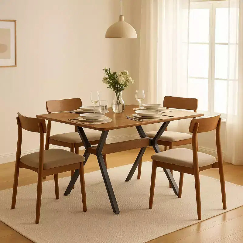 Homy Casa Rectangular Dining Table, Walnut Top with Black Metal Legs Contemporary Urban Style