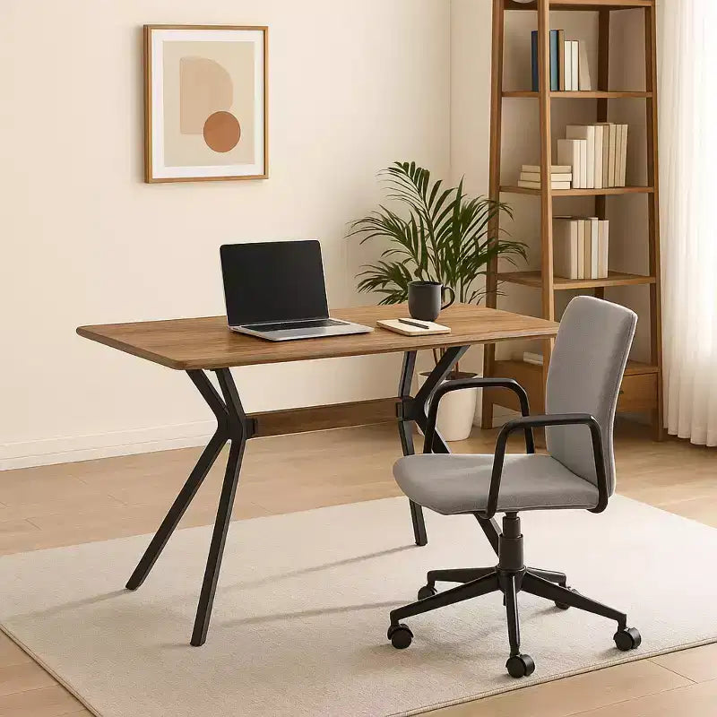 Homy Casa Rectangular Dining Table, Walnut Top with Black Metal Legs Contemporary Urban Style