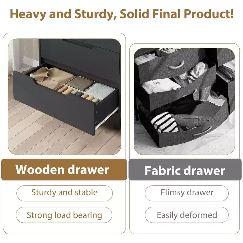 5 Bedroom Dresser, 50.5 Inch High Dresser, Freestanding Vertical Drawers with Storage, Wooden Wardrobe for Living Room, Hallway, Entryway