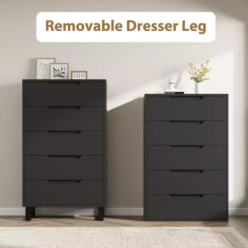 5 Bedroom Dresser, 50.5 Inch High Dresser, Freestanding Vertical Drawers with Storage, Wooden Wardrobe for Living Room, Hallway, Entryway