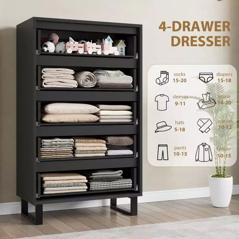 5 Bedroom Dresser, 50.5 Inch High Dresser, Freestanding Vertical Drawers with Storage, Wooden Wardrobe for Living Room, Hallway, Entryway