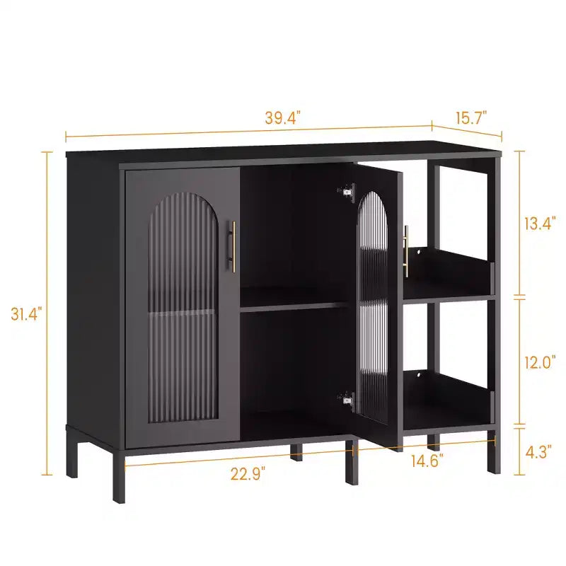 Modern Wooden Buffet Sideboard Cabinet with Glass Doors, Storage Cabinet with Adjustable Shelves for Kitchen, Dining Room & Living Room