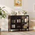 Modern Wooden Buffet Sideboard Cabinet with Glass Doors, Storage Cabinet with Adjustable Shelves for Kitchen, Dining Room & Living Room