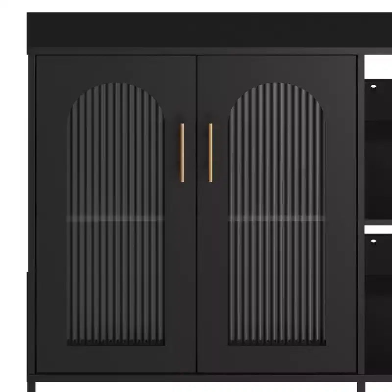 Modern Wooden Buffet Sideboard Cabinet with Glass Doors, Storage Cabinet with Adjustable Shelves for Kitchen, Dining Room & Living Room
