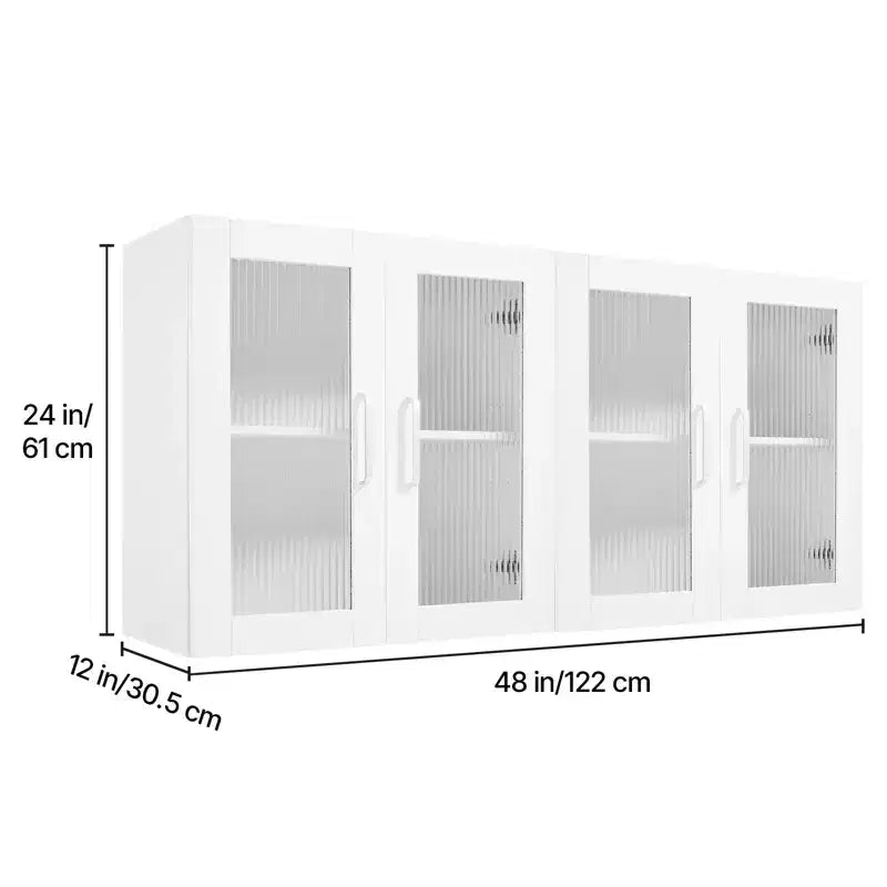 VEVOR Laundry Room Wall Cabinet, 2-Tier Wall Mounted Cabinet with Adjustable Shelf, Cupboard Storage with 4 Doors, Set of 2, White