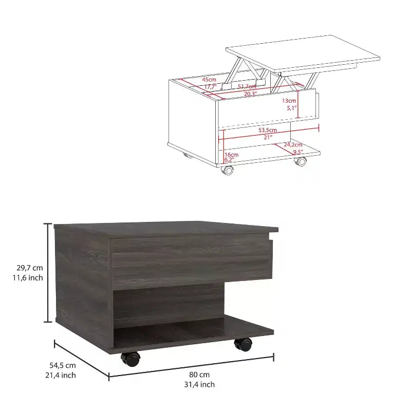 Fun little toys brand Luanda Lift Top Coffee Table, Casters, One Shelf -Espresso
