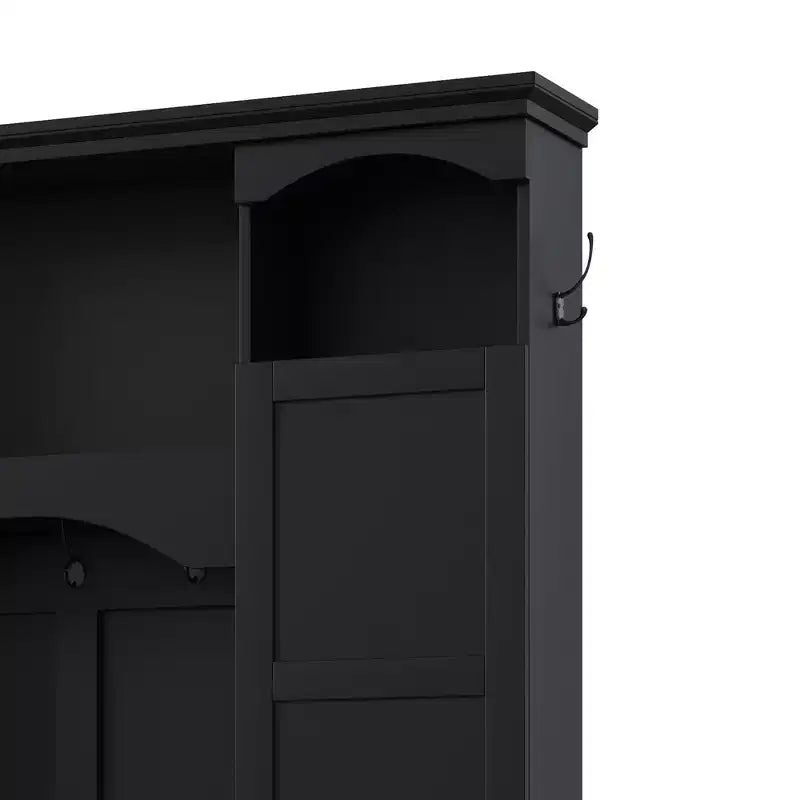 Modern All-in-One Hall Tree with Adjustable Shelves, Farmhouse Storage Bench with 7 Hooks & Side Cabinets, Entryway Organizer - ModernLuxe