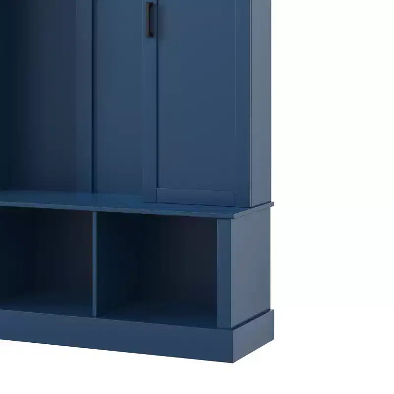 Modern All-in-One Hall Tree with Adjustable Shelves, Farmhouse Storage Bench with 7 Hooks & Side Cabinets, Entryway Organizer - ModernLuxe