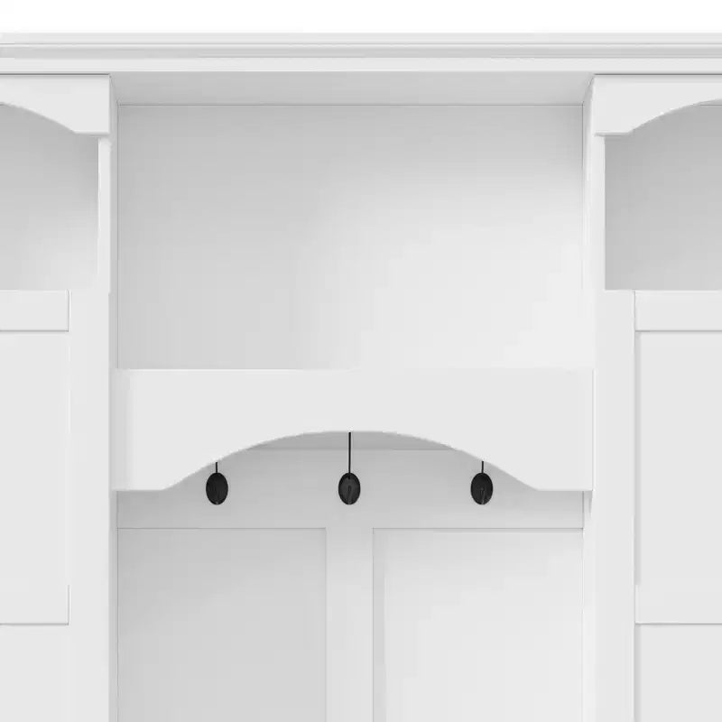 Modern All-in-One Hall Tree with Adjustable Shelves, Farmhouse Storage Bench with 7 Hooks & Side Cabinets, Entryway Organizer - ModernLuxe