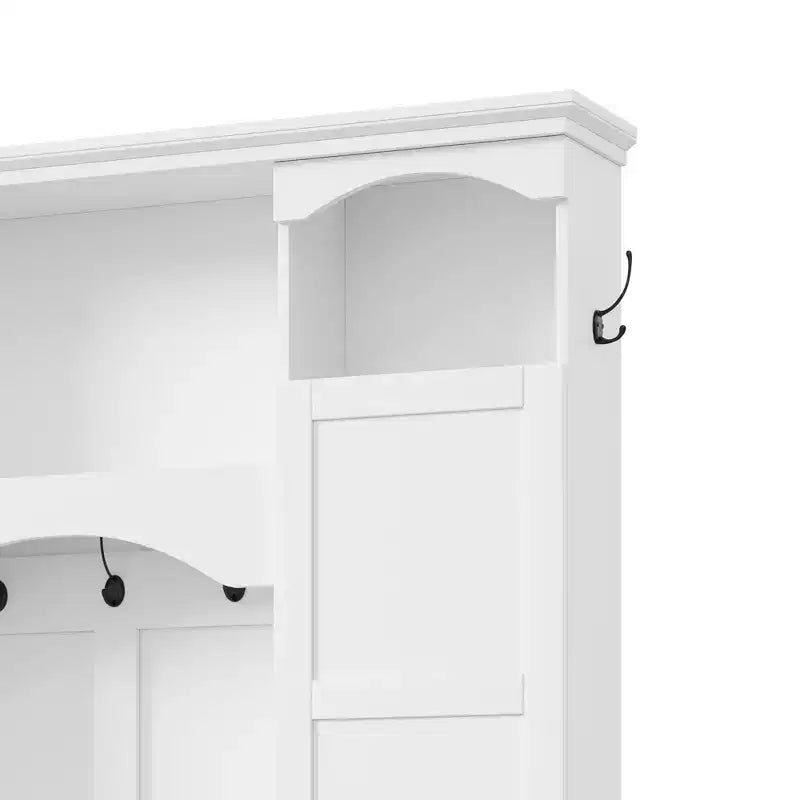 Modern All-in-One Hall Tree with Adjustable Shelves, Farmhouse Storage Bench with 7 Hooks & Side Cabinets, Entryway Organizer - ModernLuxe