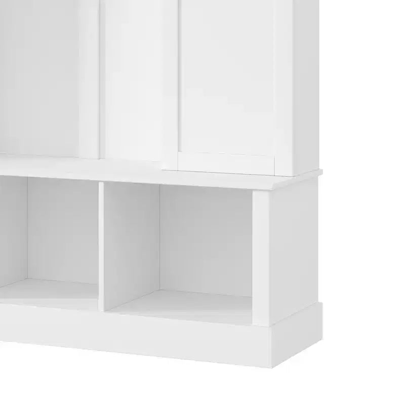 Modern All-in-One Hall Tree with Adjustable Shelves, Farmhouse Storage Bench with 7 Hooks & Side Cabinets, Entryway Organizer - ModernLuxe