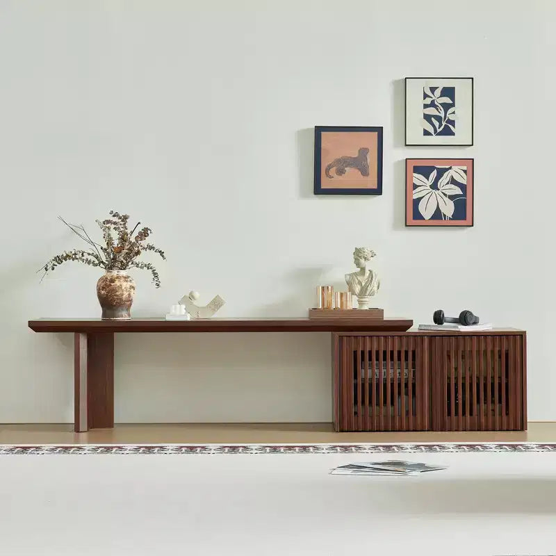 JVNOXK 60.6-84.3''Extendable TV Media Console for Up to 55 Inch, Modern TV Stand, Entertainment Center with Storage, for Living Room,Bedroom,Walnut