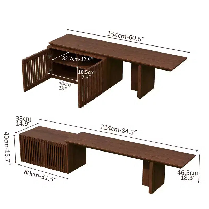 JVNOXK 60.6-84.3''Extendable TV Media Console for Up to 55 Inch, Modern TV Stand, Entertainment Center with Storage, for Living Room,Bedroom,Walnut