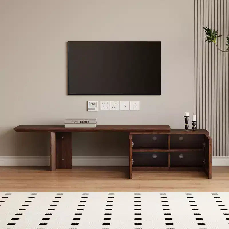 JVNOXK 60.6-84.3''Extendable TV Media Console for Up to 55 Inch, Modern TV Stand, Entertainment Center with Storage, for Living Room,Bedroom,Walnut