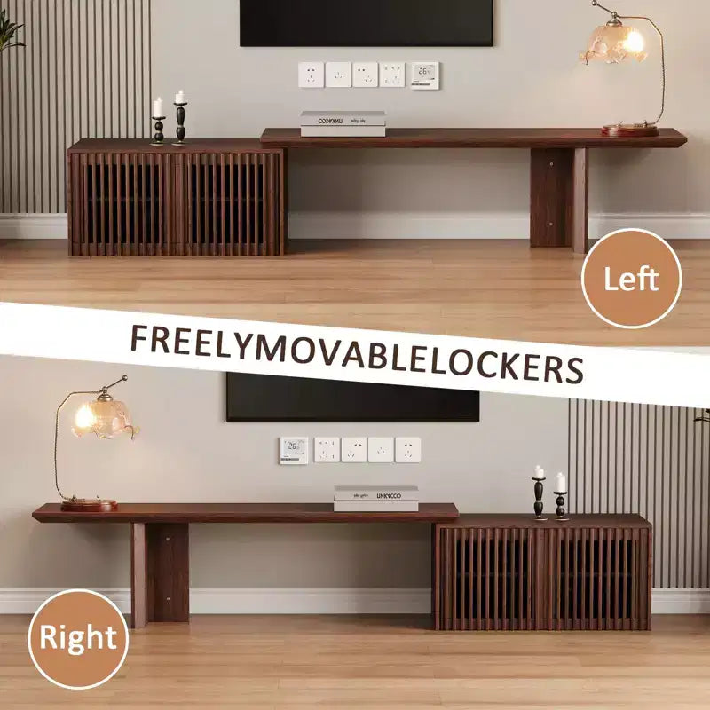 JVNOXK 60.6-84.3''Extendable TV Media Console for Up to 55 Inch, Modern TV Stand, Entertainment Center with Storage, for Living Room,Bedroom,Walnut