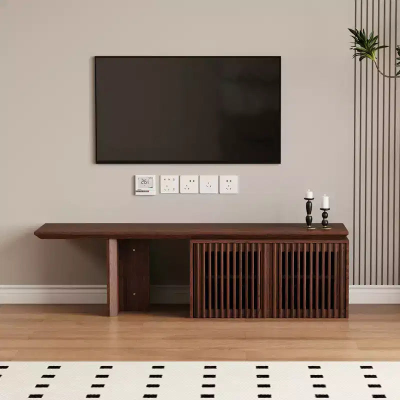 JVNOXK 60.6-84.3''Extendable TV Media Console for Up to 55 Inch, Modern TV Stand, Entertainment Center with Storage, for Living Room,Bedroom,Walnut