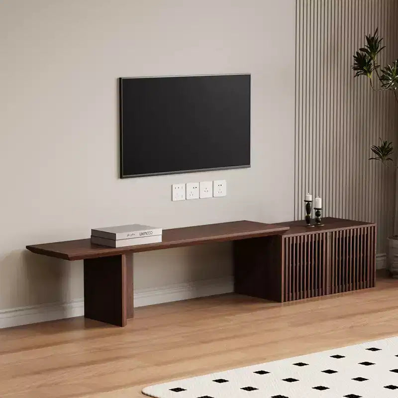 JVNOXK 60.6-84.3''Extendable TV Media Console for Up to 55 Inch, Modern TV Stand, Entertainment Center with Storage, for Living Room,Bedroom,Walnut