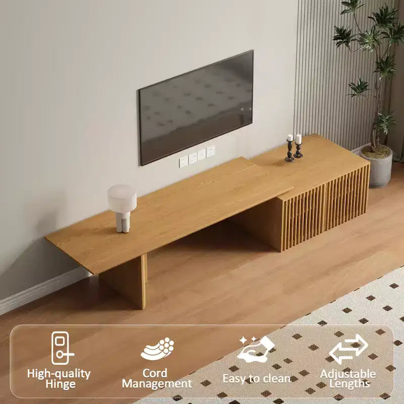JVNOXK 60.6-84.3''Extendable TV Media Console for Up to 55 Inch, Modern TV Stand, Entertainment Center with Storage, for Living Room,Bedroom,Walnut