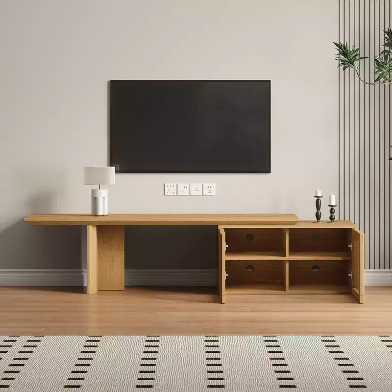 JVNOXK 60.6-84.3''Extendable TV Media Console for Up to 55 Inch, Modern TV Stand, Entertainment Center with Storage, for Living Room,Bedroom,Walnut