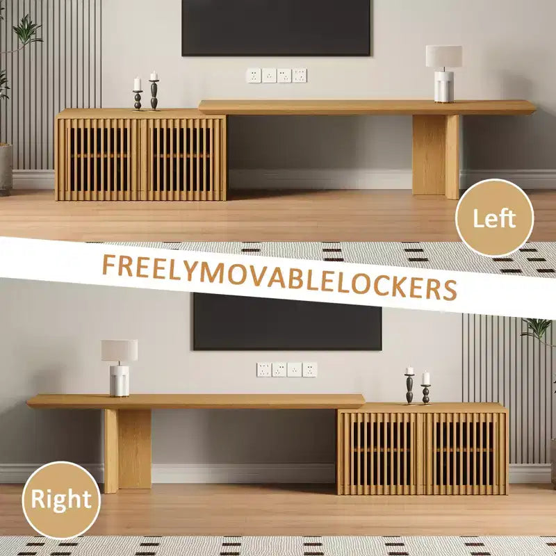 JVNOXK 60.6-84.3''Extendable TV Media Console for Up to 55 Inch, Modern TV Stand, Entertainment Center with Storage, for Living Room,Bedroom,Walnut
