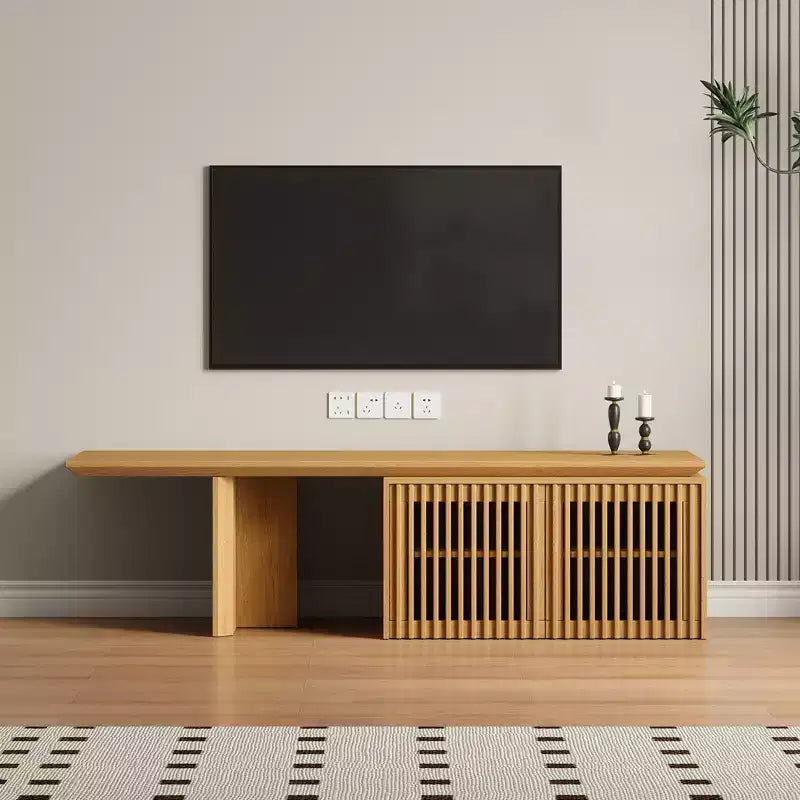 JVNOXK 60.6-84.3''Extendable TV Media Console for Up to 55 Inch, Modern TV Stand, Entertainment Center with Storage, for Living Room,Bedroom,Walnut