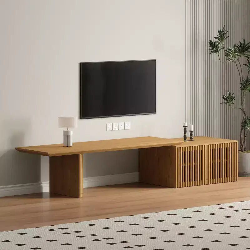 JVNOXK 60.6-84.3''Extendable TV Media Console for Up to 55 Inch, Modern TV Stand, Entertainment Center with Storage, for Living Room,Bedroom,Walnut