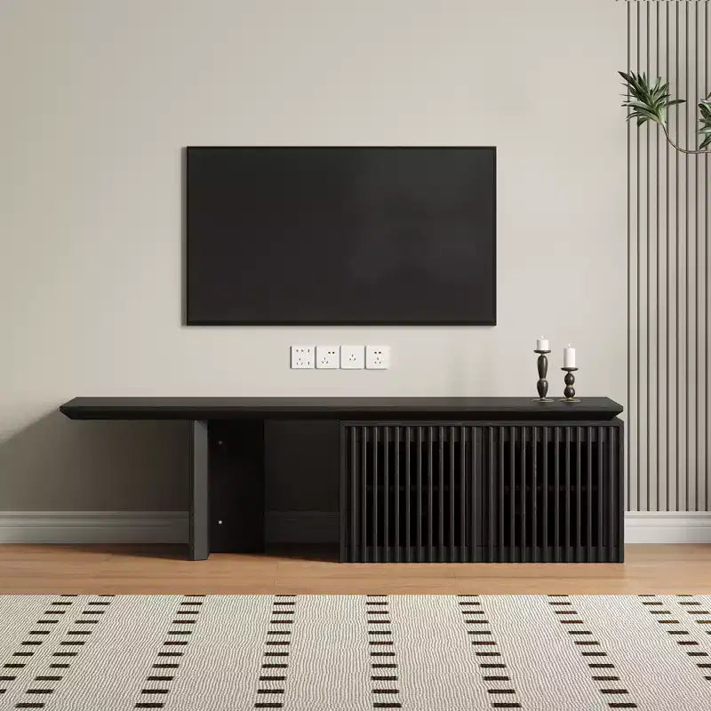 JVNOXK 60.6-84.3''Extendable TV Media Console for Up to 55 Inch, Modern TV Stand, Entertainment Center with Storage, for Living Room,Bedroom,Walnut