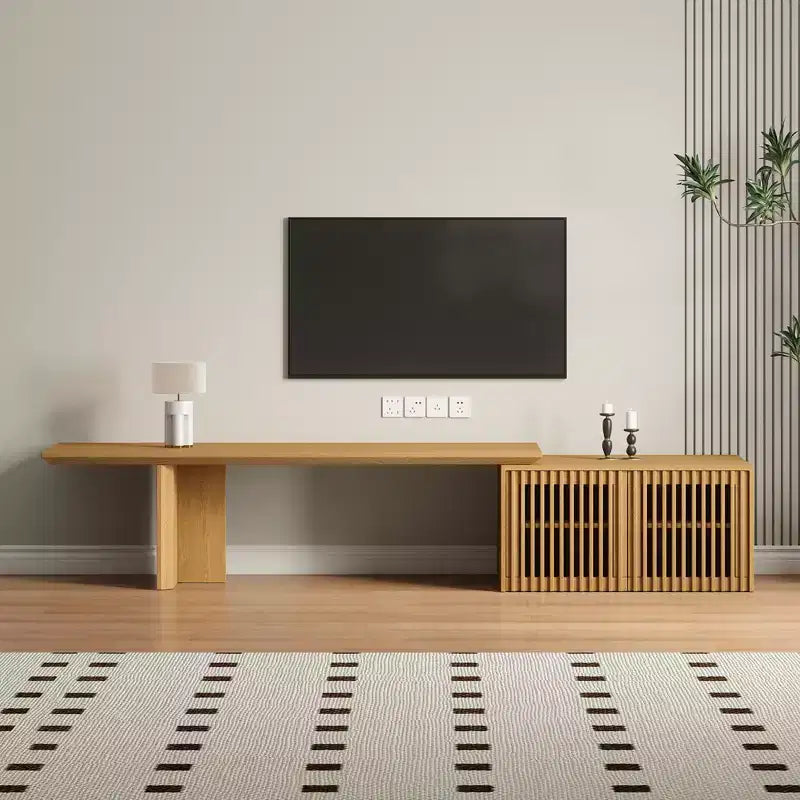 JVNOXK 60.6-84.3''Extendable TV Media Console for Up to 55 Inch, Modern TV Stand, Entertainment Center with Storage, for Living Room,Bedroom,Walnut
