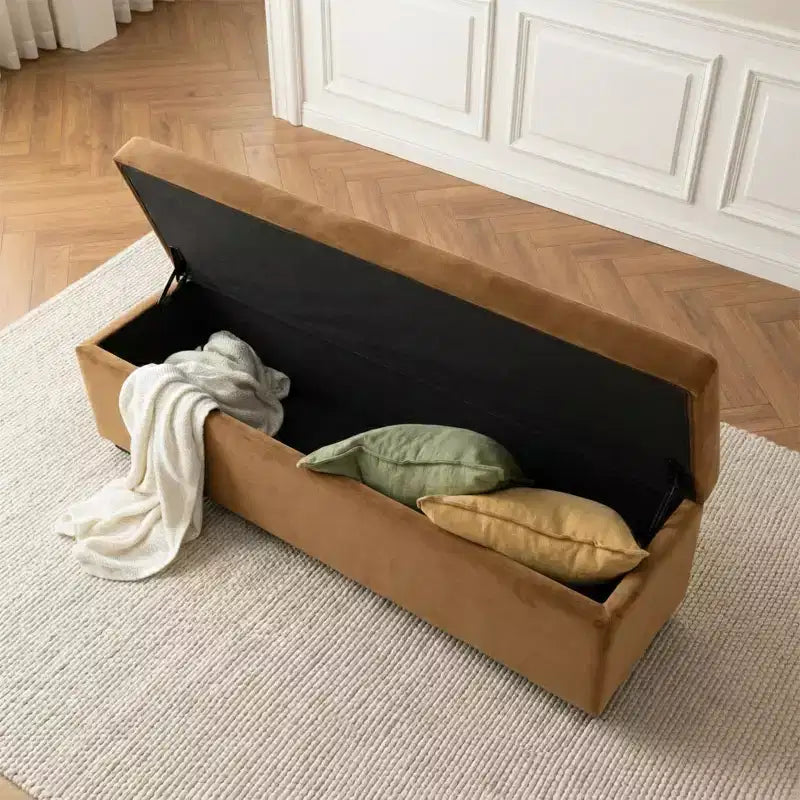 60 Modern Velvet Upholstered Storage Bench, Stylish Living Room Seating with Hidden Storage, End-of-Bed and Entryway Bench-Panipeachy