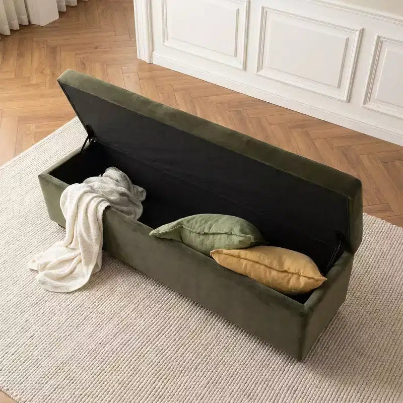 60 Modern Velvet Upholstered Storage Bench, Stylish Living Room Seating with Hidden Storage, End-of-Bed and Entryway Bench-Panipeachy