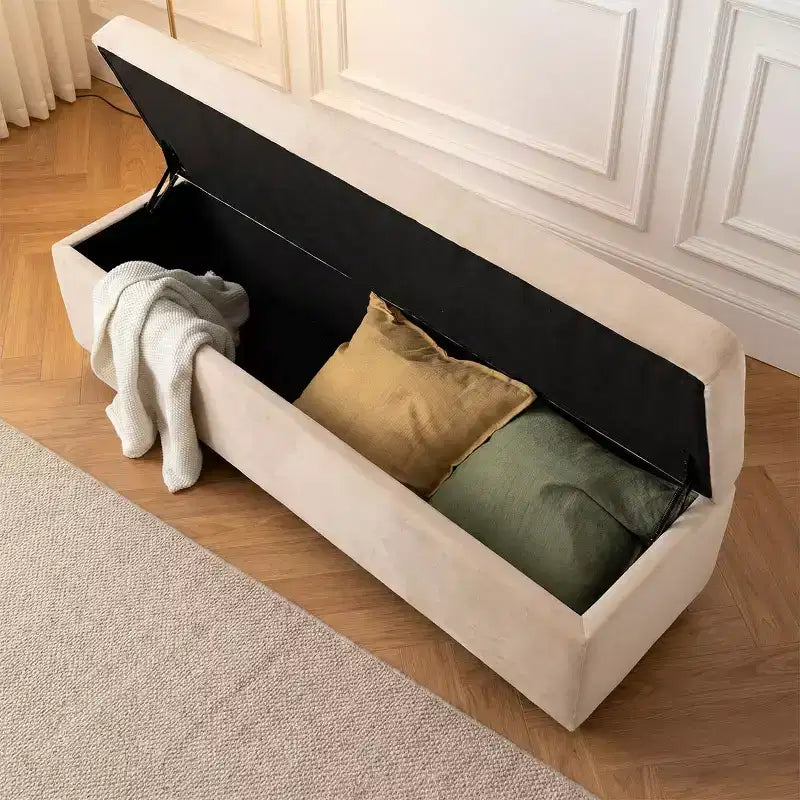60 Modern Velvet Upholstered Storage Bench, Stylish Living Room Seating with Hidden Storage, End-of-Bed and Entryway Bench-Panipeachy