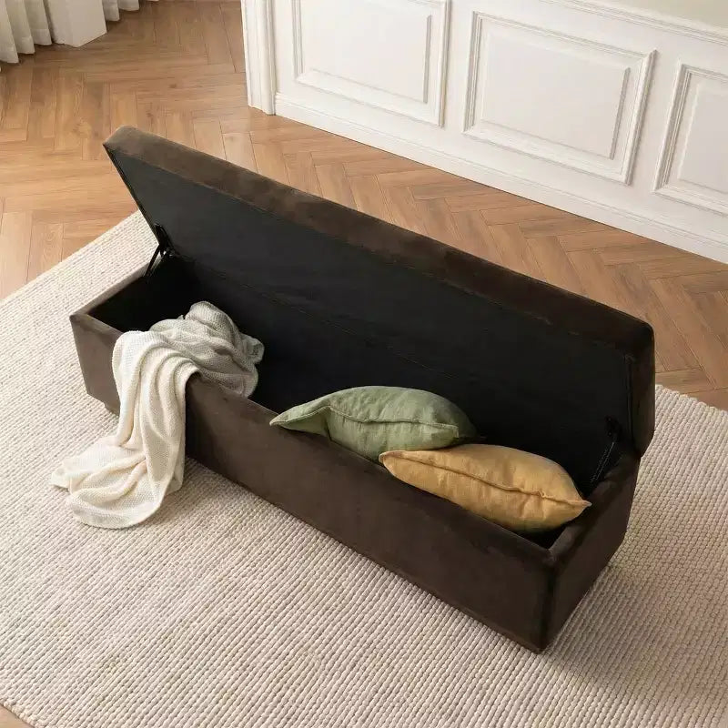 60 Modern Velvet Upholstered Storage Bench, Stylish Living Room Seating with Hidden Storage, End-of-Bed and Entryway Bench-Panipeachy