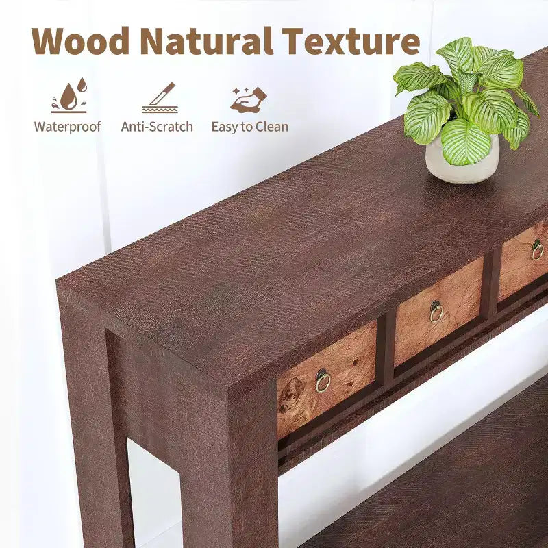 54 Rustic Farmhouse Console Table for Entryway, Long Wooden Sofa Table with 2 Storage Drawers & Open Display Shelf for Hallway & Living Room