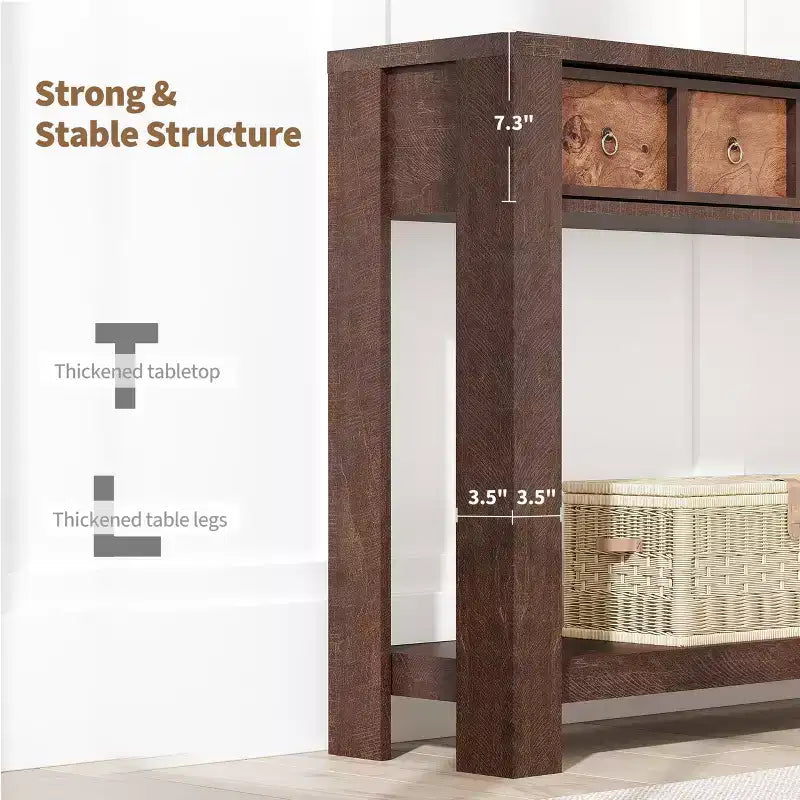54 Rustic Farmhouse Console Table for Entryway, Long Wooden Sofa Table with 2 Storage Drawers & Open Display Shelf for Hallway & Living Room