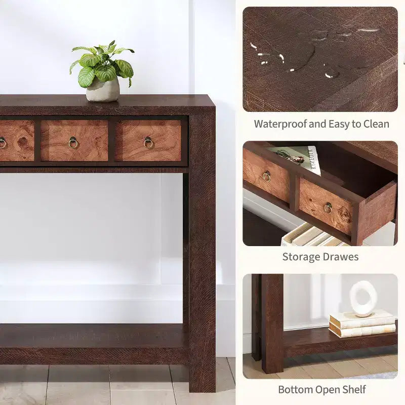 54 Rustic Farmhouse Console Table for Entryway, Long Wooden Sofa Table with 2 Storage Drawers & Open Display Shelf for Hallway & Living Room