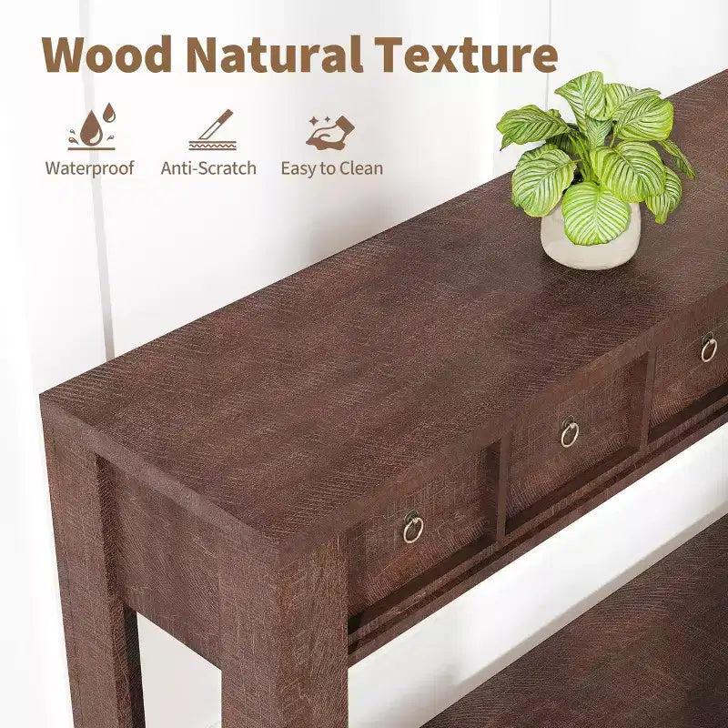 54 Rustic Farmhouse Console Table for Entryway, Long Wooden Sofa Table with 2 Storage Drawers & Open Display Shelf for Hallway & Living Room